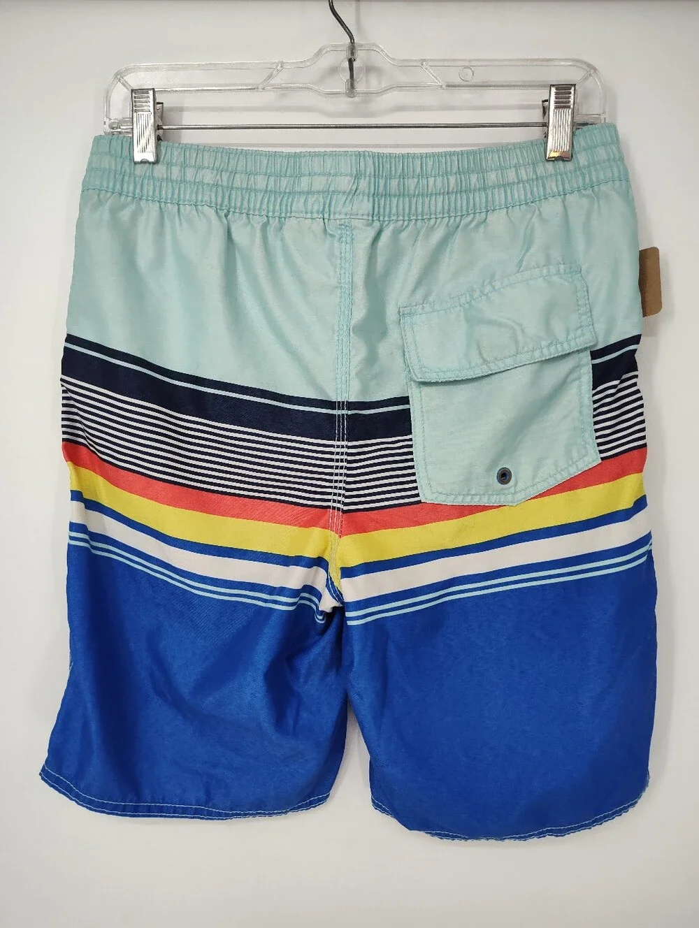 Old Navy Light Aqua, Blue & Yellow Boys' Striped Swim Trunks Size X Large 14-16